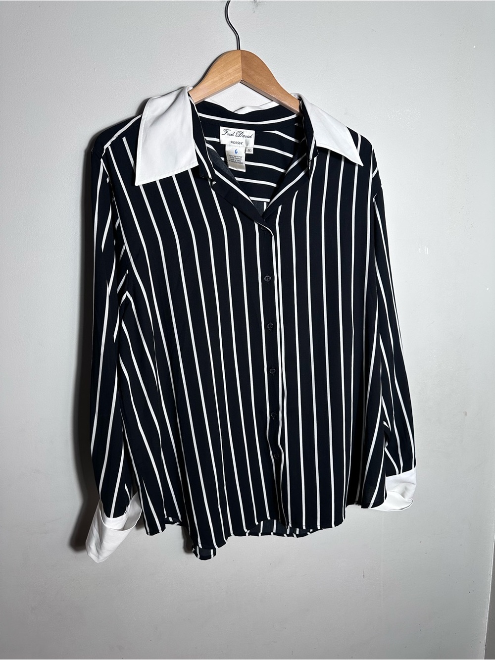 Vintage Fred David Black Blouse with White Stripes